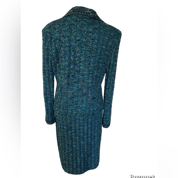 St John Collection Skirt Suit Size 10 Long Sleeve Elastic Waist Teal With Cami - Picture 3 of 5
